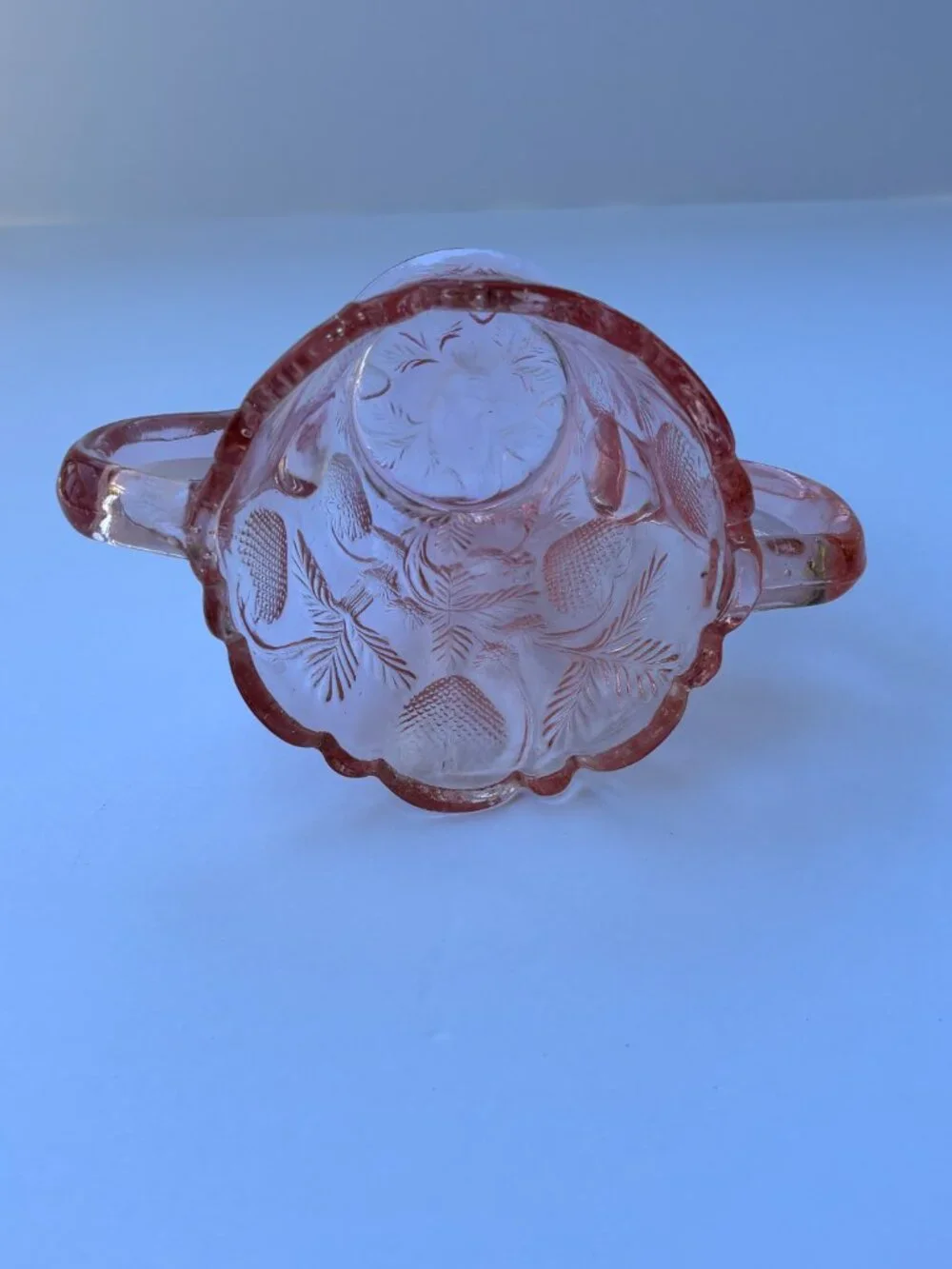 Vintage Fenton Pink Glass Inverted Strawberry Double Handle Vase Spooner